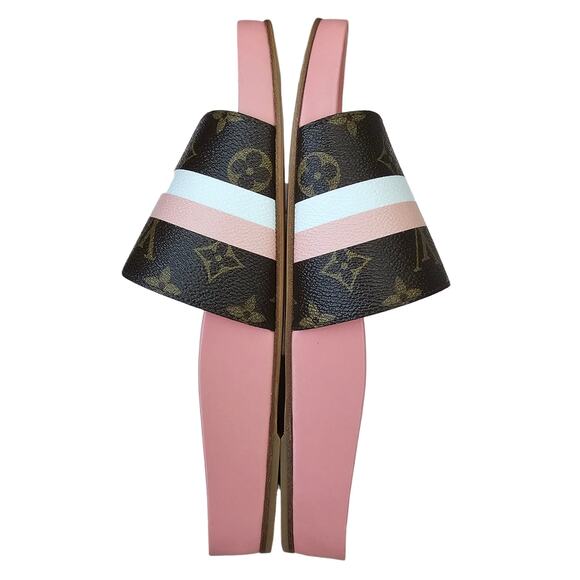 Louis Vuitton Bom Dia Flat Slide Mule Sandal Brown Pink LV Monogram Size 40 US10 - Picture 10 of 13